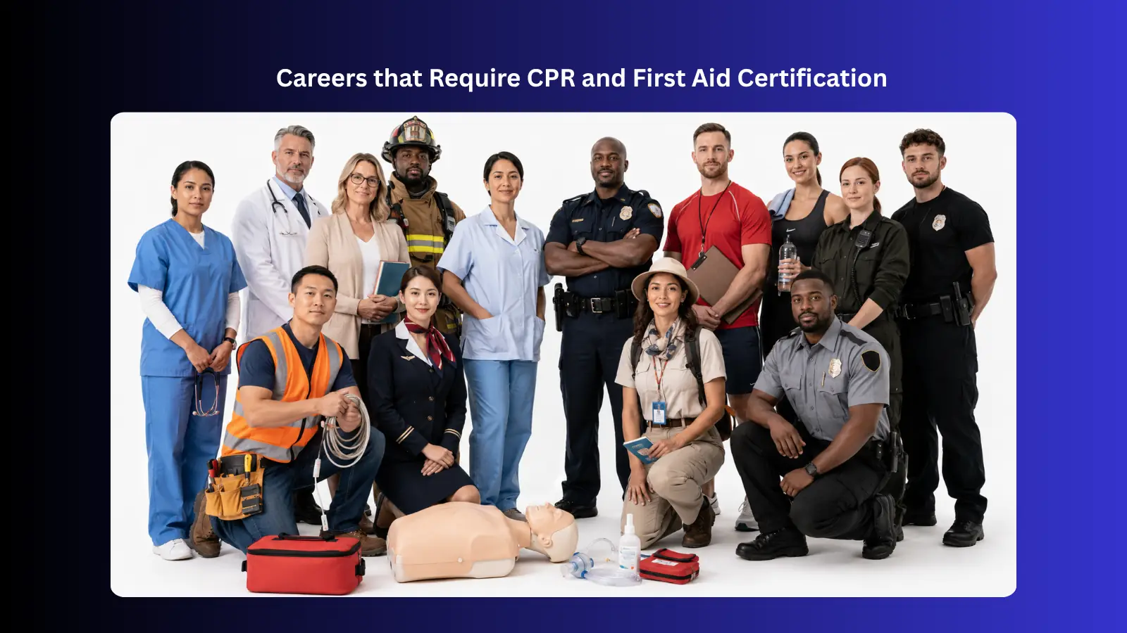group of professionals with cpr equipment