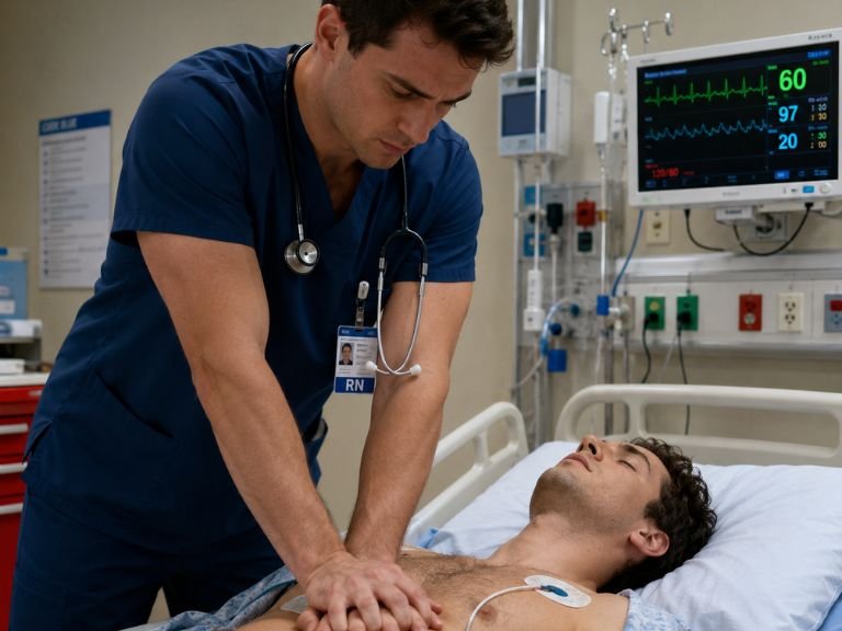 nurse providing cpr to patient