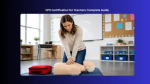 teacher performing cpr on mannequin