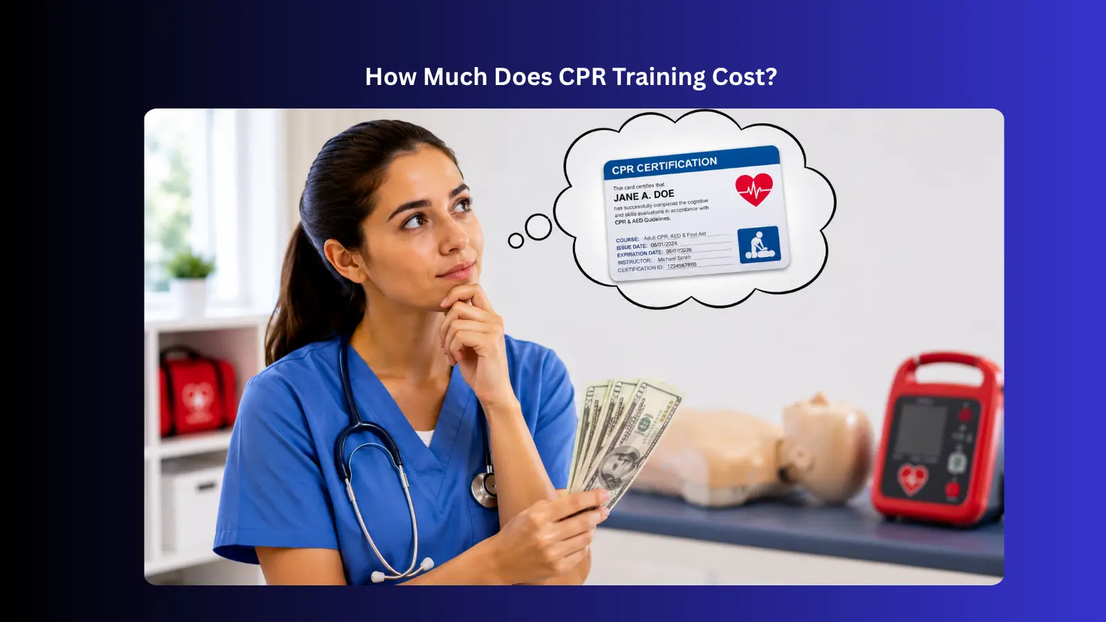 nurse thinking about cpr certification cost