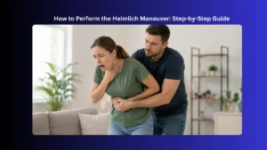 man performing heimlich maneuver on choking woman